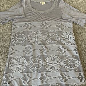 Anthropologie - Light Lilac - Size Large - 3/4 Sleeve Top with Lace Overlay